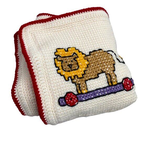 Nursery Crib Blanket Cross Stitch Animal Safari Circus Zoo 40x48 Baby Blanket - Picture 10 of 11